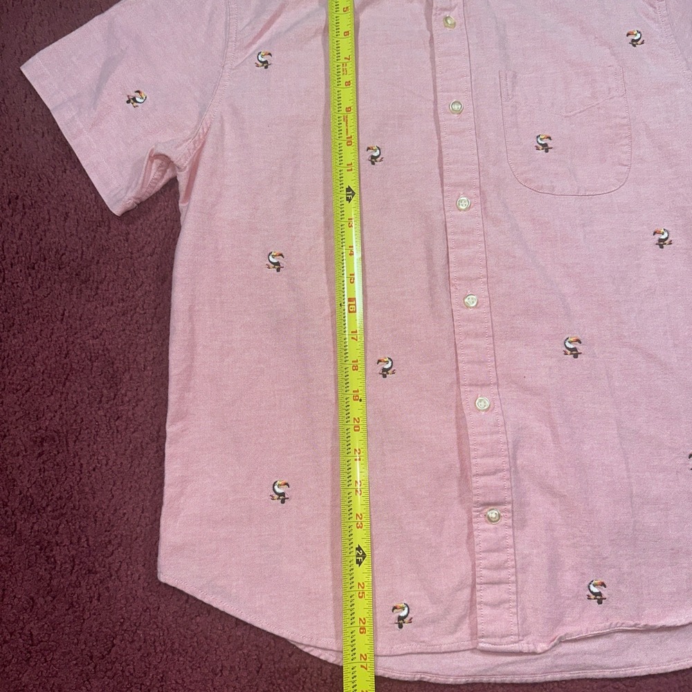 Gap Shirt Mens Medium Pink Short Sleeve Embroidered Toucans Standard Fit Stretch - Picture 4 of 6